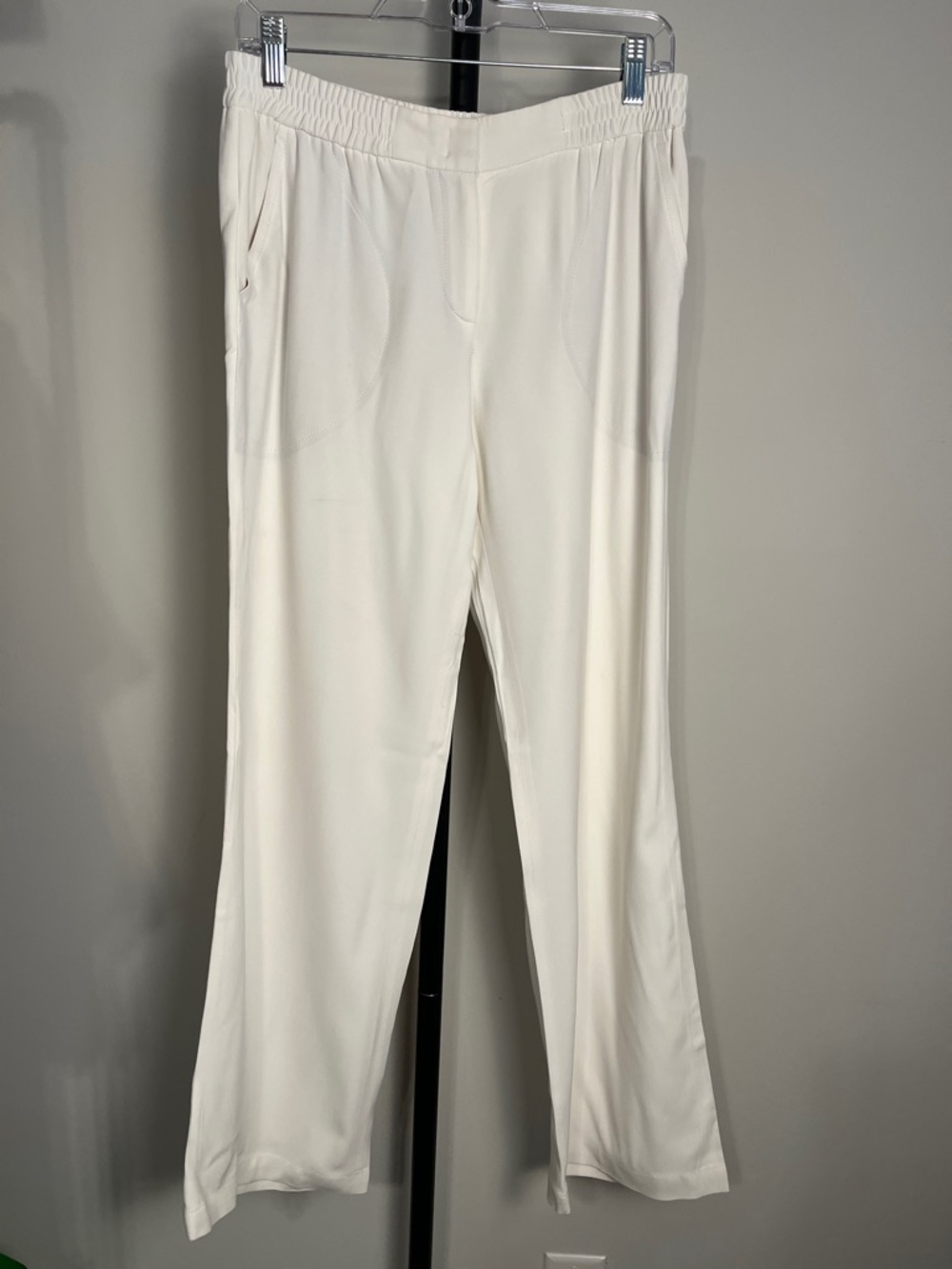 Akris Punto Pant Ivory Off White Wide Leg Stretch Waist Viscose Size 6